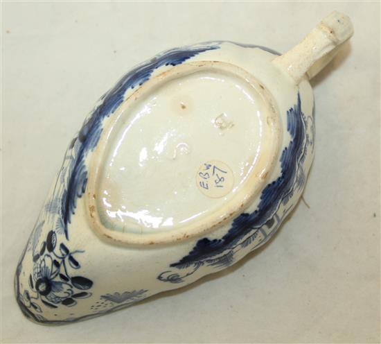 A Bow blue and white sauceboat, c.1753 and an English porcelain blue and white cream jug, late 18th century, height 8.7cm